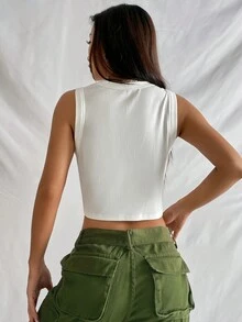 Muchica 字母圖案短款背心 - 白色 - 查看 3