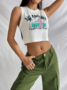 Muchica 字母圖案短款背心 - 白色 - 查看 6