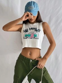 Muchica 字母圖案短款背心 - 白色 - 查看 1