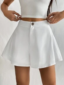 SHEIN EZwear 素色闊腿短褲 - 白色 - 查看 1