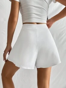 SHEIN EZwear 素色闊腿短褲 - 白色 - 查看 2