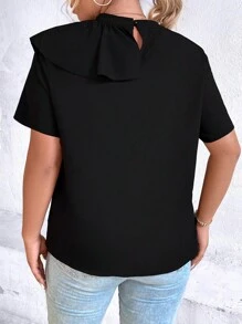 Celure Áo sơ mi Plus Size Xù màu trơn Giải trí - màu đen - Xem 2