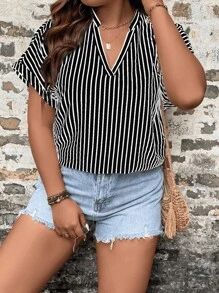 SHEIN LUNE Áo sơ mi Plus Size Sọc Giải trí - màu đen - Xem 4