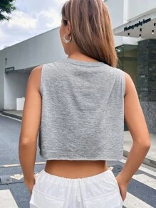 SHEIN EZwear Áo khoác và áo lót dành cho xe tăng nữ Xù nhỏ màu trơn Giải trí - Màu Xám nhạt - Xem 2