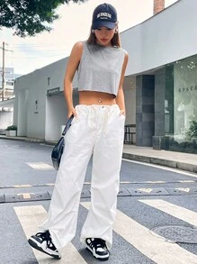 SHEIN EZwear Áo khoác và áo lót dành cho xe tăng nữ Xù nhỏ màu trơn Giải trí - Màu Xám nhạt - Xem 7