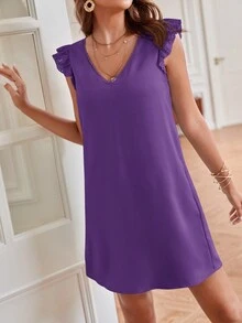 SHEIN Frenchy Đầm Lộ Lưng Xù Buộc lại Tranh thêu màu trơn Giải trí - Màu tím  Violet - Xem 3