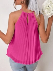 SHEIN Frenchy 素色百褶掛脖上衣 - 中紫紅色 - 查看 2