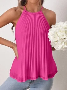 SHEIN Frenchy 素色百褶掛脖上衣 - 中紫紅色 - 查看 5