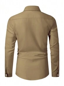 Manfinity Mode Áo sơ mi Nam Nút phía trước Sọc ca rô Giải trí - Màu Khaki - Xem 2