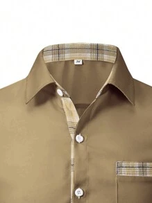 Manfinity Mode Áo sơ mi Nam Nút phía trước Sọc ca rô Giải trí - Màu Khaki - Xem 4