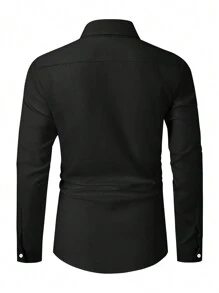 Manfinity Mode 男士格紋印花口袋貼布襯衫 - 黑色 - 查看 2