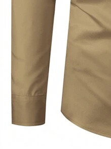 Manfinity Mode Áo sơ mi Nam Nút phía trước Sọc ca rô Giải trí - Màu Khaki - Xem 6