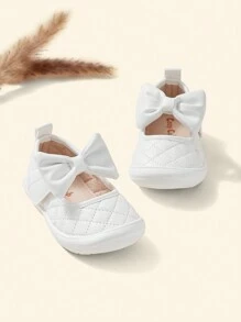 Cozy Pixies Baby Bow Decor Stitch Detail Flats - White - View 1