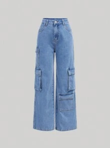 SHEIN Girlism Garotas Adolescentes Bolso Com Aba Jeans Cargo