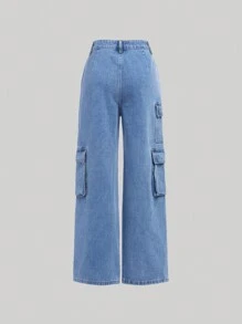 SHEIN Girlism Garotas Adolescentes Bolso Com Aba Jeans Cargo