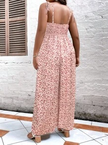 SHEIN LUNE Jumpsuits Plus Size Thắt nút Dải chun Họa tiết hoa Boho - Hồng - Xem 2