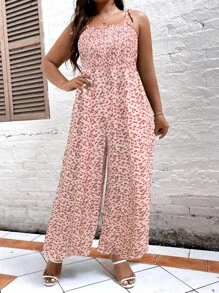 SHEIN LUNE Jumpsuits Plus Size Thắt nút Dải chun Họa tiết hoa Boho - Hồng - Xem 5