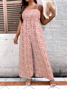 SHEIN LUNE Jumpsuits Plus Size Thắt nút Dải chun Họa tiết hoa Boho - Hồng - Xem 7