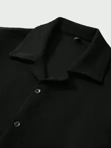 RueChic Men Solid Button Front Shirt & Shorts - Black - View 3