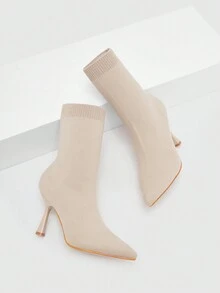 CUCCOO BASICS Botas de tobillo elásticas de tacón medio color albaricoque elegantes para ir al trabajo - Albaricoque - Ver 9