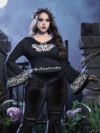 Corpse Bride | ROMWE Plus Graphic Print Flare Sleeve Tee