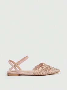 CUCCOO CHICEST Women Point Toe Decor Flats, Fashionable Outdoor Ankle Strap Flats - Pink - View 2