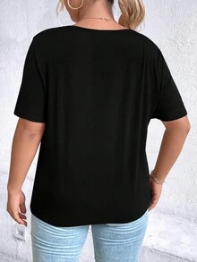 SHEIN Clasi Plus Solid Asymmetrical Neck Tee - Black - View 2