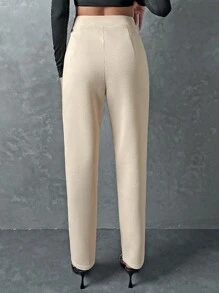 SHEIN Privé 華夫格編織直筒褲 - 杏色 - 查看 2