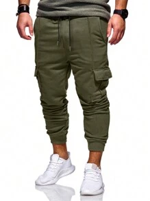 Manfinity Homme Lỏng lẻo phù hợp Nam Quần thể thao Với Túi có nắp , Bên Eo dây rút - xanh quân đội - Xem 1