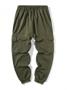 Manfinity Homme Lỏng lẻo phù hợp Nam Quần thể thao Với Túi có nắp , Bên Eo dây rút - xanh quân đội - Xem 2