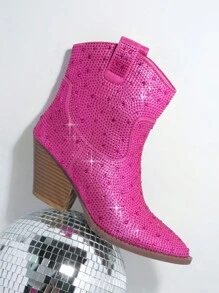SHUZIA Bestseller Women's Shining Rhinestone Fuchsia Cowboy Booties:,Wild&Sexy,Fiery Passion - Red Violet - View 2
