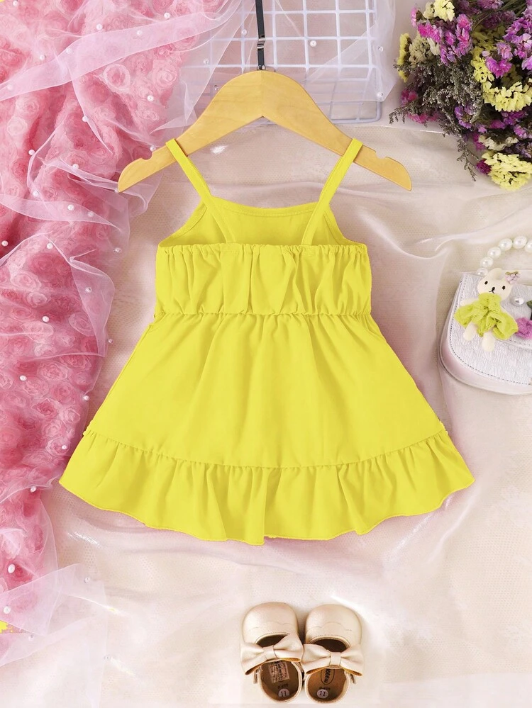 Baby Girl Floral Appliques Ruffle Hem Cami Dress