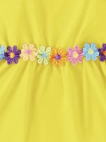 嬰兒貼花荷葉邊吊帶連衣裙 - 黃色 - 查看 3