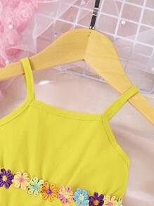 嬰兒貼花荷葉邊吊帶連衣裙 - 黃色 - 查看 4