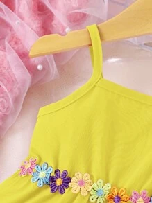 嬰兒貼花荷葉邊吊帶連衣裙 - 黃色 - 查看 5