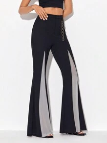 ZAYNA Pantalones acampanados de malla - Negro - Ver 3