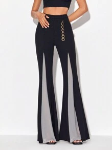 ZAYNA Pantalones acampanados de malla - Negro - Ver 4