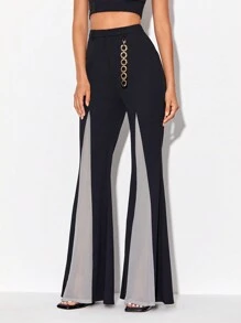 ZAYNA Pantalones acampanados de malla - Negro - Ver 5
