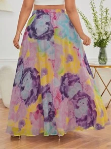 Mindsi Váy Plus Size Tách cao Hoa Tất cả trên in Thanh lịch - Nhiều màu - Xem 2