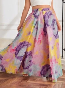 Mindsi Váy Plus Size Tách cao Hoa Tất cả trên in Thanh lịch - Nhiều màu - Xem 3