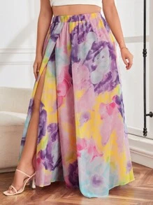 Mindsi Váy Plus Size Tách cao Hoa Tất cả trên in Thanh lịch - Nhiều màu - Xem 4