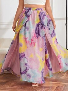 Mindsi Váy Plus Size Tách cao Hoa Tất cả trên in Thanh lịch - Nhiều màu - Xem 5