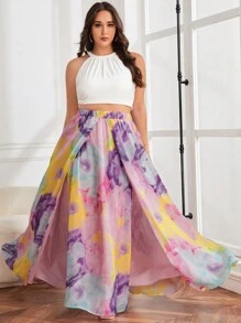 Mindsi Váy Plus Size Tách cao Hoa Tất cả trên in Thanh lịch - Nhiều màu - Xem 6