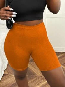 Slaydiva 素色高腰騎行褲 - 橘色 - 查看 3