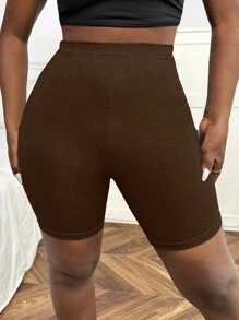 Slaydiva Chất rắn Cao eo Quần short đi xe - màu nâu - Xem 3