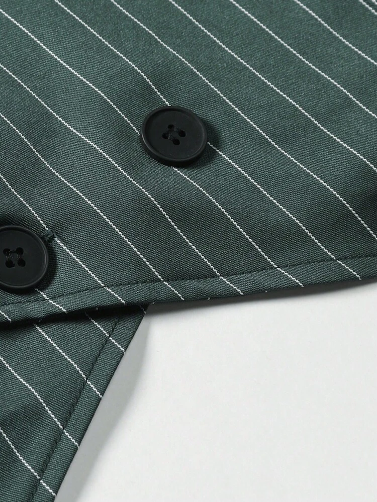 Manfinity Mode Hommes Plus 1 pièce À Rayures Gilet & 1 pièce Pantalon De Costume - Vert sapin - Voir 5