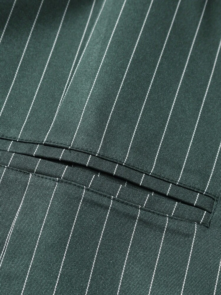 Manfinity Mode Hommes Plus 1 pièce À Rayures Gilet & 1 pièce Pantalon De Costume - Vert sapin - Voir 7