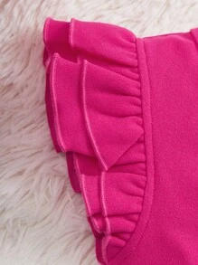 SHEIN Niñas Vestido de un hombro ribete con fruncido - Rosa Fucsia - Ver 3