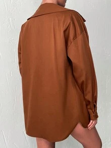 Pocket Patched Drop Shoulder Shirt - màu nâu - Xem 2