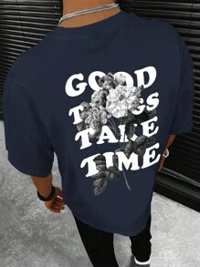 Manfinity EMRG Áo thun nam Hoa Slogan Giải trí - Màu xanh hải quân - Xem 1